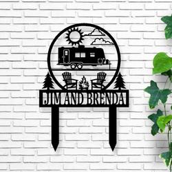 Travel Trailer Motorhome Happy Campers Sign with Stake Camper RV Decor Camping