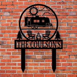 travel trailer motorhome happy campers sign with stake camper rv decor camping custom metal signs 1