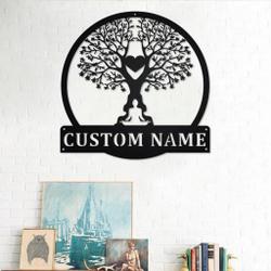 tree namaste heart metal wall art personalized metal name sign for yoga room decoration 1