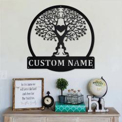 tree namaste heart metal wall art personalized metal name sign for yoga room decoration 2