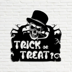 Trick or Treat Skull Metal Wall Art Horror Ghost Signs Halloween Decoration for Home
