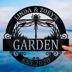 tropical dragonfly garden monogram art personalized garden metal sign 1