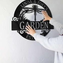 tropical dragonfly garden monogram art personalized garden metal sign 2
