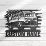 us bus camping car metal wall art personalized metal name sign hippie camping van sign home decor 0