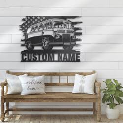 us bus camping car metal wall art personalized metal name sign hippie camping van sign home decor 1