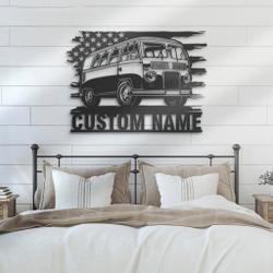 us bus camping car metal wall art personalized metal name sign hippie camping van sign home decor 2