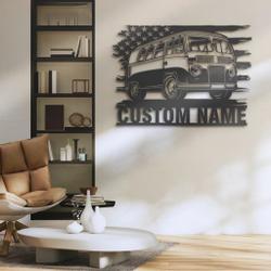 us bus camping car metal wall art personalized metal name sign hippie camping van sign home decor 3