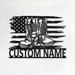 US bat Boots Metal Wall Art Personalized Metal Name Signs Gift for Veteran Home Decor