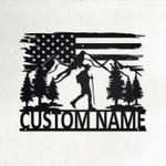 us flag men hiking mountain custom metal sign 0