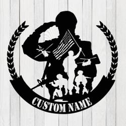 US Flag Veteran Salute Soldier Metal Art Sign Personalized Metal Name Signs Veterans Day Gift