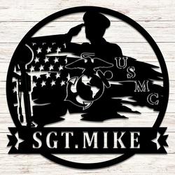 US Marine Corps Wall Decor Personalized Metal Name Sign Military Gift Home Decoration