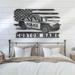 us police car driver metal wall art custom laser cut metal signs american policer name sign home decor police department 1