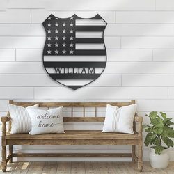 us police officer metal wall art personalized metal name sign thin blue line police dad 1