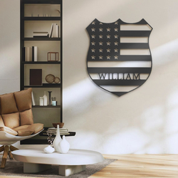 us police officer metal wall art personalized metal name sign thin blue line police dad 2