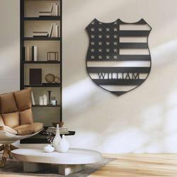 us police officer personalized metal signs american policer name sign home decor thin blue line decoration blue lives matter 2