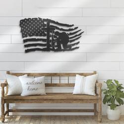 us soldier kneeling praying at memorial cross metal wall art usa fallen soldier sign veteran patriotic decor 2