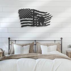 us soldier kneeling praying at memorial cross metal wall art usa fallen soldier sign veteran patriotic decor 3