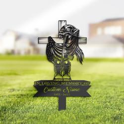 usa veteran fallen soldier grave marker memorial sign with stake sympathy gifts for loss of loved one custom metal signs 3