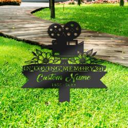 videographer cameraman movie maker grave marker memorial sign with stake sympathy gifts for loss of loved one custom metal signs 1