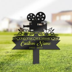 videographer cameraman movie maker grave marker memorial sign with stake sympathy gifts for loss of loved one custom metal signs 3