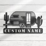 vintage trailer with catus metal wall art personalized metal name sign camping sign home decor 0