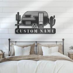 vintage trailer with catus metal wall art personalized metal name sign camping sign home decor 2