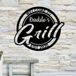 welcome to dads grill metal sign custom with your name home patio kitchen pool decor idea gift for dad 1