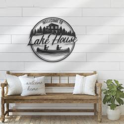 welcome to lake house metal wall art personalized metal name sign cabin river house decor 1
