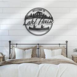 welcome to lake house metal wall art personalized metal name sign cabin river house decor 2