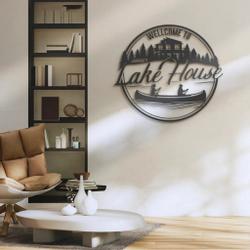 welcome to lake house metal wall art personalized metal name sign cabin river house decor 3