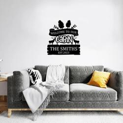 welcome to our cabin sign personalized metal name signs deer hunting cabin decor outdoor home decoration 1