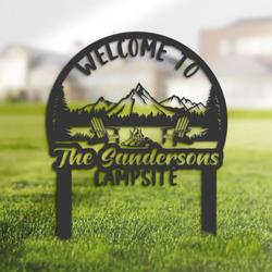 Wele to Our Campsite Camping Trailer Sign with Stake Camper RV Decor Camping