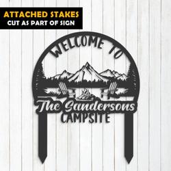 welcome to our campsite camping trailer sign with stake camper rv decor camping custom metal signs 1
