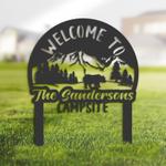 welcome to our campsite sign with stake bear and mountain landscape camper rv decor camping custom metal signs 0