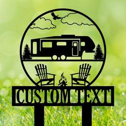 Wele to Our Campsite Sign with Stake Camper RV Decor Camping