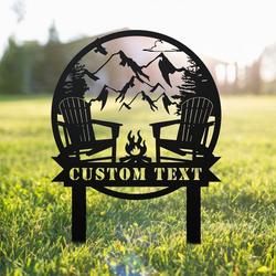 Wele to Our Campsite Sign with Stake Campfire Forest Scene Camper RV Decor Camping