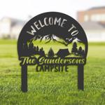 welcome to our campsite sign with stake camping tent and mountain landscape camper rv decor camping custom metal signs 0