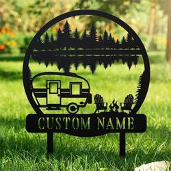Wele to Our Campsite Sign with Stake Camping Trailer Happy Campers Camper RV Decor Camping