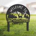 welcome to our campsite sign with stake deer and mountain landscape camper rv decor camping custom metal signs 0