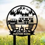 welcome to our campsite sign with stake mountain scene travel trailer camper rv decor camping custom metal signs 0