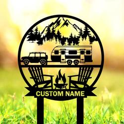welcome to our campsite sign with stake mountain scene travel trailer camper rv decor camping custom metal signs 1
