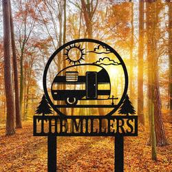 welcome to our campsite sign with stake travel trailer camper rv decor camping custom metal signs 1