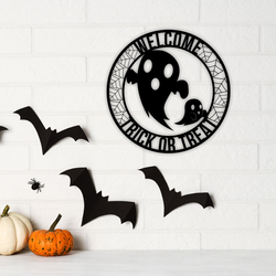 welcome trick or treat metal sign boo signs halloween decoration for home 2