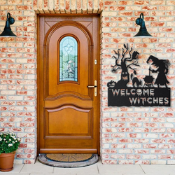 welcome witches metal sign scary haunted house sign halloween decoration for home 1