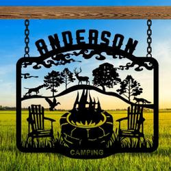 wild animals camping sign fire pit sign personalized metal name signs campsite decorating ideas 2