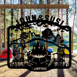 wild animals camping sign fire pit sign personalized metal name signs campsite decorating ideas 4