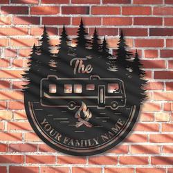 wild forest bus camping sign personalized metal name sign campfire fire pit sign decorations for campsite 2