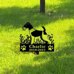 wire fox terrier dog grave marker garden stakes dog sympathy gift cemetery decor memorial custom metal signs 1