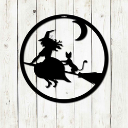 witch and cat halloween metal sign witchy signs halloween decoration for home 1