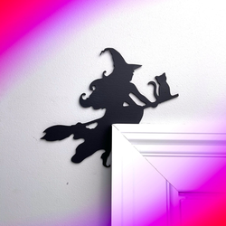 Witch Flying on a Broomstick Door Topper Witch Halloween Metal Wall Art Halloween Decor Home